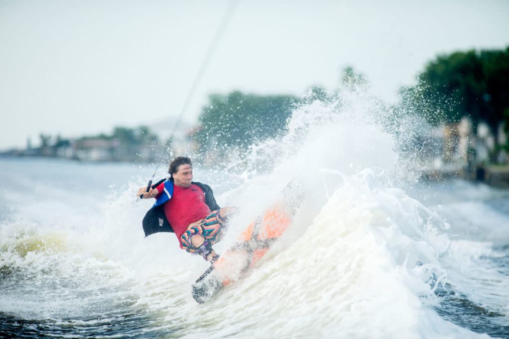 Parks Bonifay hits the lip behind a wakeboat